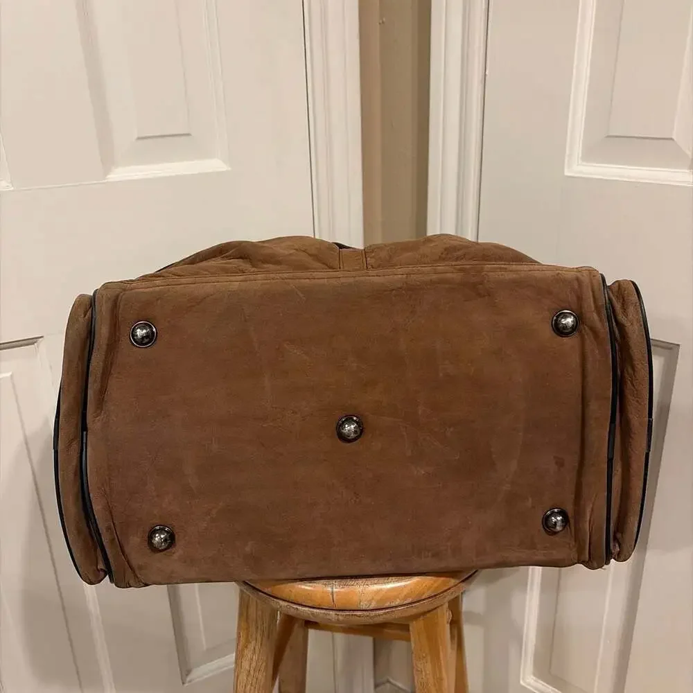 Vintage Spalding  Brown Leather Duffle Bag Weekender Travel Carry On Luggage